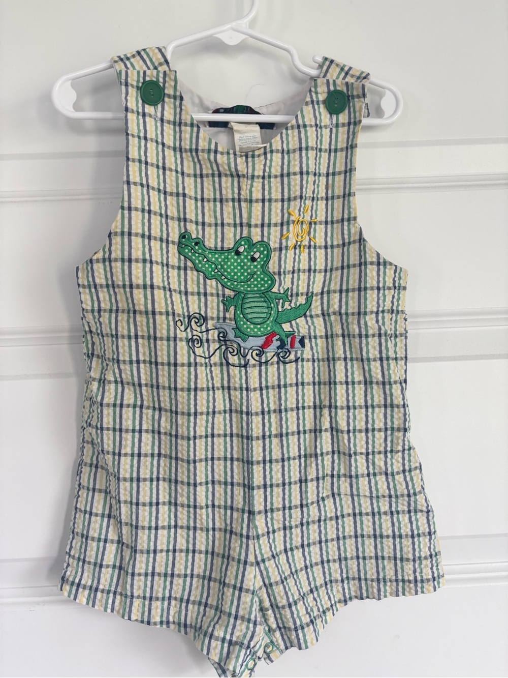 Unbranded Green Plaid Alligator Appliqué Kids One-Piece